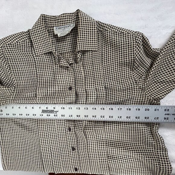 Vintage Ciasport for Robinsons Womens Houndstooth Button-Up Shirt 10 Black Retro - Picture 4 of 6